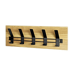 Pegane Garderobe murale, Patère murale en bois massif coloris chêne et métal noir -longueur 60 x profondeur 10 x hauteur 20 cm