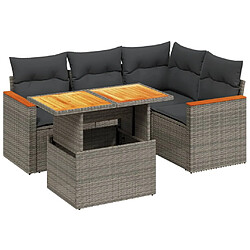 vidaXL Salon de jardin 5 pcs avec coussins gris résine tressée