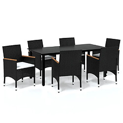 vidaXL Ensemble à manger de jardin coussins 7pcs Résine tressée Noir