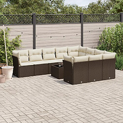 vidaXL Salon de jardin et coussins 11 pcs marron résine tressée