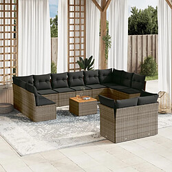 Maison Chic Salon de jardin avec coussins 13 pcs | Ensemble de Table et chaises | Mobilier d'Extérieur gris résine tressée -GKD31688