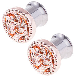 Acheter 2 pcs fantaisie rose or fleur bouchon d'oreille tunnel en acier inoxydable bijoux d'oreille 8mm