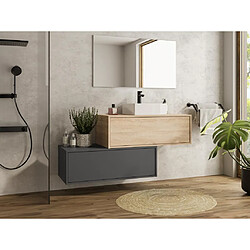 Vente-Unique Meuble de salle de bain suspendu naturel clair et anthracite avec simple vasque carrée et deux tiroirs - 94 cm - TEANA II