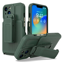 Coque en TPU anti-chocs avec béquille à clip amovible pour votre iPhone 14 - vert nuit