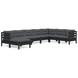 Maison Chic Salon de jardin 8 pcs + coussins - Mobilier/Meubles de jardin - Table et chaises d'extérieur Noir Bois de pin solide -MN81902