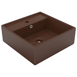 vidaXL Lavabo carré à trop-plein Marron foncé mat 41x41 cm Céramique 