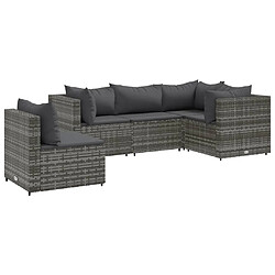 vidaXL Salon de jardin 5 pcs avec coussins Gris Résine tressée