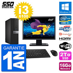 PC Dell 7040 SFF Ecran 22" Intel i3-6100 RAM 16Go SSD 2To HDMI Windows 10 Wifi - Occasion