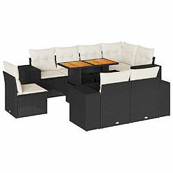 vidaXL Salon de jardin 9 pcs avec coussins noir résine tressée