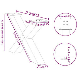 vidaXL Pieds de table basse forme de X 2 pcs anthracite 70x(42-43) cm pas cher