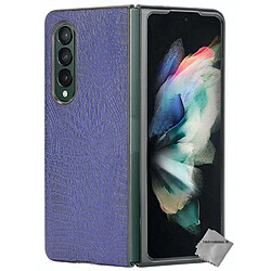 Htdmobiles Coque rigide simili cuir crocodile pour Samsung Galaxy Z Fold 3 5G - BLEU FONCE