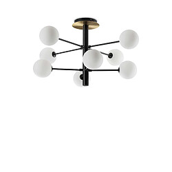 Ideal Lux Plafonnier globe à 8 ampoules, noir mat, laiton satiné