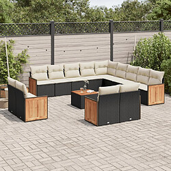 vidaXL Salon de jardin avec coussins 14 pcs noir résine tressée