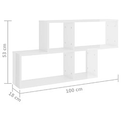 vidaXL Étagère murale Blanc brillant 100x18x53 cm Bois d’ingénierie pas cher