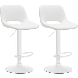 Decoshop26 Tabourets de bar chaises haute x2 avec repose-pieds en PVC blanc piètement métallique blanc 10_0004068