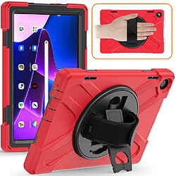 Coque en silicone avec béquille rotative et dragonne pour votre Lenovo Tab M10 (Gen 3) TB-328FU/TB-328XU - rouge