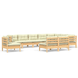 Maison Chic Salon de jardin 10 pcs avec coussins | Ensemble de Table et chaises | Mobilier d'Extérieur crème Bois de pin solide -GKD58218