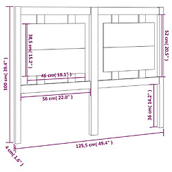 vidaXL Tête de lit Marron miel 125,5x4x100 cm Bois massif de pin pas cher