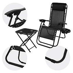 Acheter ML-Design Set 2x chaise longue avec table et appui-tête+porte-boisson bain de soleil noir