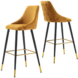 Decoshop26 2x tabourets de bar en velours jaune avec dossier capitonné et repose-pieds métal noir et or TDB09206