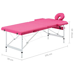 vidaXL Table de massage pliable 2 zones Aluminium Rose pas cher