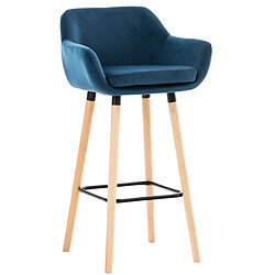 Decoshop26 Tabouret de bar lounge x1 design scandinave assise en velours bleu pieds en bois repose-pieds en métal 10_0004913