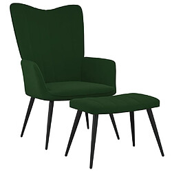 vidaXL Chaise de relaxation avec tabouret Vert foncé Velours