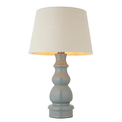 Endon Lampe de table avec base et abat-jour, vernis gris bleu, plaque de nickel satiné et tissu en lin ivoire