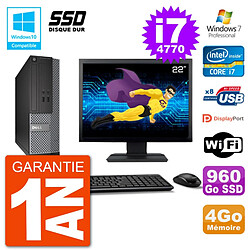 PC Dell 3020 SFF Ecran 22" Intel i7-4770 RAM 4Go SSD 960Go Graveur DVD Wifi W7 - Occasion