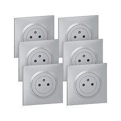 Legrand Dooxie 6X2P+T Alu Cpl Lot de 6 prises de courant complètes 2P+T 16A Dooxie - Aluminium