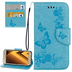 Wewoo Housse Étui bleu pour Samsung Galaxy A7 2017 / A720 papillons gaufrage en cuir flip horizontal avec support & Slots de cartes Portefeuille & Longe