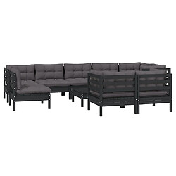 Avis Maison Chic Salon de jardin 10 pcs + coussins - Mobilier/Meubles de jardin - Table et chaises d'extérieur Noir Bois de pin massif -MN37404