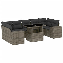 vidaXL Salon de jardin 8 pcs avec coussins gris résine tressée