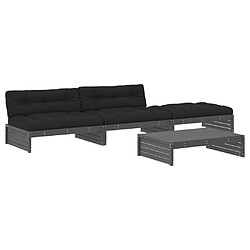 vidaXL Salon de jardin 4 pcs avec coussins gris bois massif