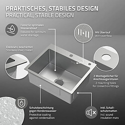 Avis ML-Design Évier de cuisine à encastrer en acier 55x45 cm avec vidage et distributeur savon