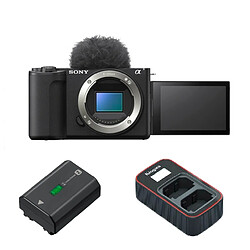 Sony ZV-E10 II Mirrorless Camera (Noir)+Sony NP-FZ100 Rechargeable Battery+Kingma Sony NP-FZ100 LCD Dual USB charger