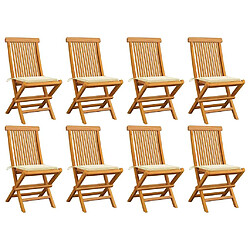 vidaXL Chaises de jardin avec coussins - Crème Chaises pliables en teck - Coussins crème - Bois poncé - Lot de 8