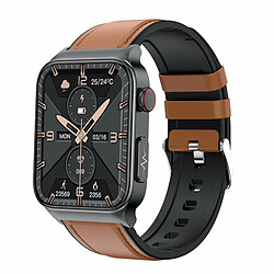 E500 Montre Intelligente Écran Tactile En Temps Réel Glycémie Ecg Ppg Surveillance Sport Fitness Smartwatch Ceinture En Cuir Marron