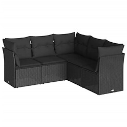 vidaXL Salon de jardin 5 pcs avec coussins noir résine tressée