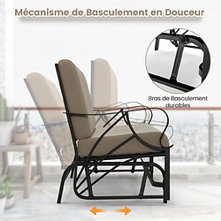 Helloshop26 Fauteuil à bascule de jardin 2 places avec 4 coussin doux charge 300kg chaise à bascule d’extérieur avec accoudoirs incurvés 20_0006731