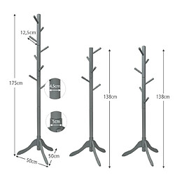 Helloshop26 Porte manteaux en bois 8 crochets portant à vêtement sur pied hauteur réglable 100/138/175 cm porte-manteau pour entrée chambre dortoir appartement gris 20_0005080 