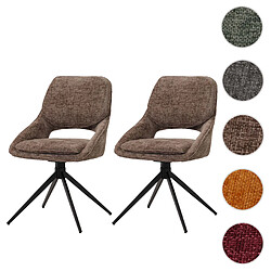 Mendler Lot de 2 chaises de salle à manger HWC-N73, chaise de cuisine, pivotante Auto-Return, tissu/textile chenille (490g/m²) Oeko-Tex ~ marron