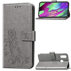 Wewoo Housse Coque Étui en cuir à Motif fleurs pressées Lucky Clover pour Galaxy A40avec porte-cartes et porte-cartesportefeuille et dragonne Gris