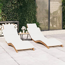 vidaXL Chaises longues lot de 2 avec coussins Bois massif de teck 