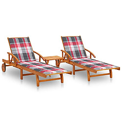 Maison Chic Lot de 2 Chaises longues avec table et coussins | Bain de soleil Relax | Transat Acacia solide -GKD36027