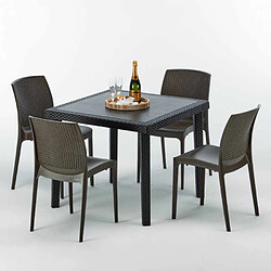 Avis Table Carrée Noire 90x90cm Avec 4 Chaises Colorées Grand Soleil Set Extérieur Bar Café Boheme PASSION, Couleur: Marron