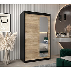 Abiks Meble Armoire PROMO T2 À Portes Coulissantes 200/120/62 2 Portes (Noir/Sonoma)