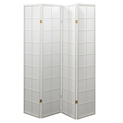 Pegane Paravent japonais grands carreaux bois blanc et papier de riz - 4 pans