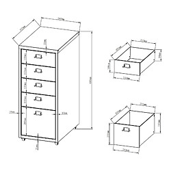 Helloshop26 Caisson de bureau meuble de rangement pour documents dossiers fournitures de bureau à roulettes avec 5 tiroirs 69 x 28 x 41 cm blanc 03_0006328