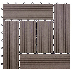 Decoshop26 Carrelage de sol WPC balcon terrasse aspect bois 11 pièces 30x30cm 1m² décalage en teck couleur café 04_0005437